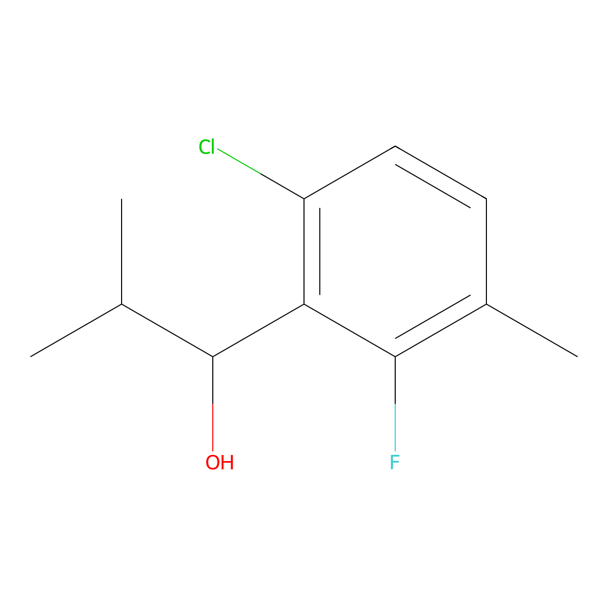 1-(6-Chloro-2-fluoro-3-methylphenyl)-2-methylpropan-1-ol molecular structure, CAS 1522392-52-4