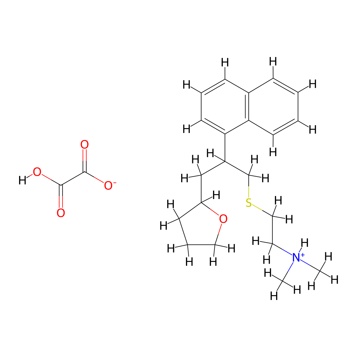 2-Furanpropanethiol, tetrahydro-S-(2-dimethylaminoethyl)-beta-(1-naphthyl)-, oxalate molecular structure, CAS 15224-80-3