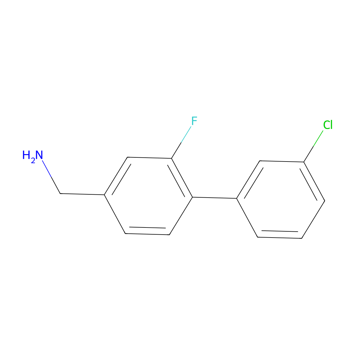 (3'-Chloro-2-fluoro-[1,1'-biphenyl]-4-yl)methanamine molecular structure, CAS 1522536-38-4