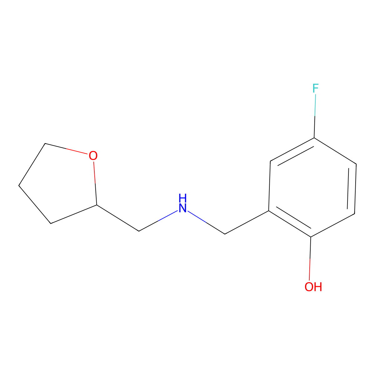 4-Fluoro-2-((((tetrahydrofuran-2-yl)methyl)amino)methyl)phenol molecular structure, CAS 1522538-33-5
