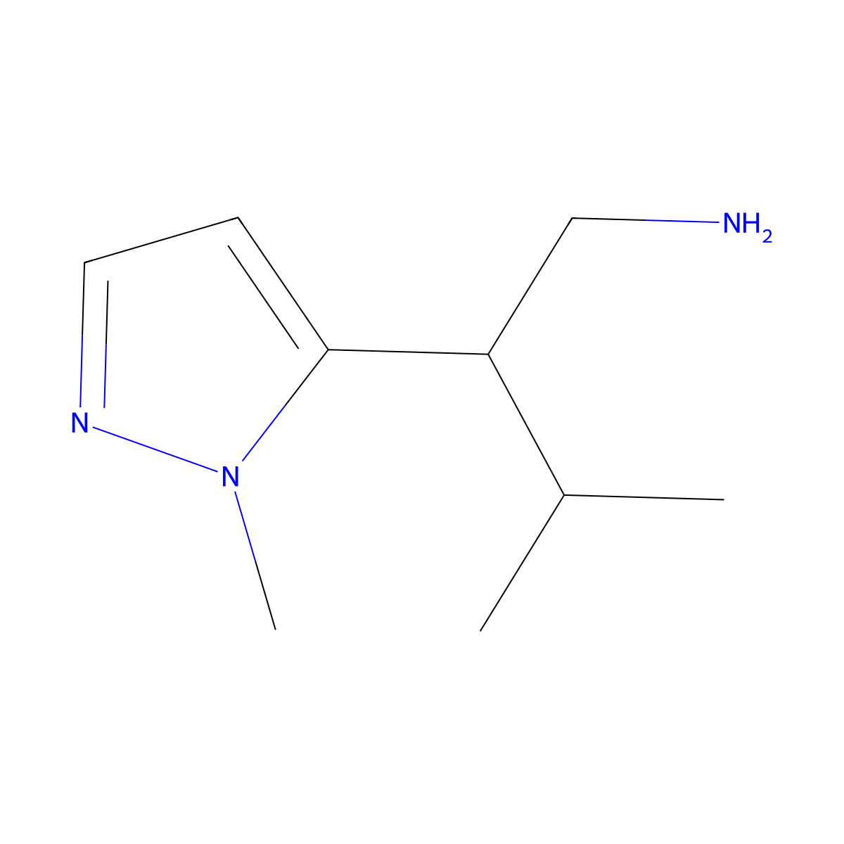 3-methyl-2-(1-methyl-1H-pyrazol-5-yl)butan-1-amine molecular structure, CAS 1522545-56-7