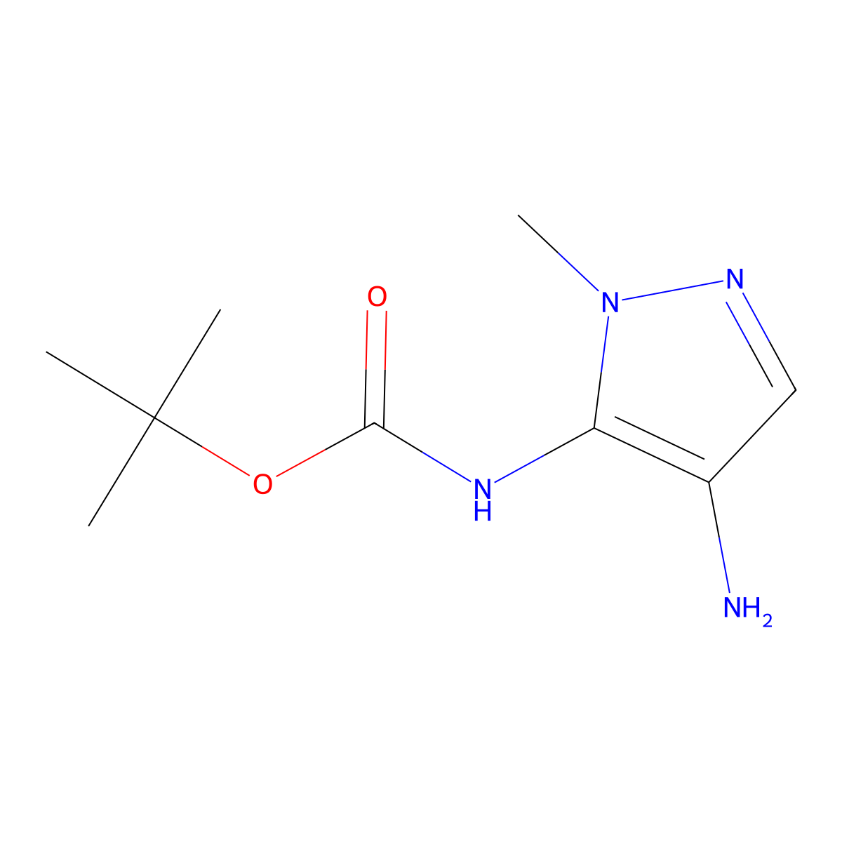 tert-Butyl 4-amino-1-methyl-1H-pyrazol-5-ylcarbamate molecular structure, CAS 1522584-97-9