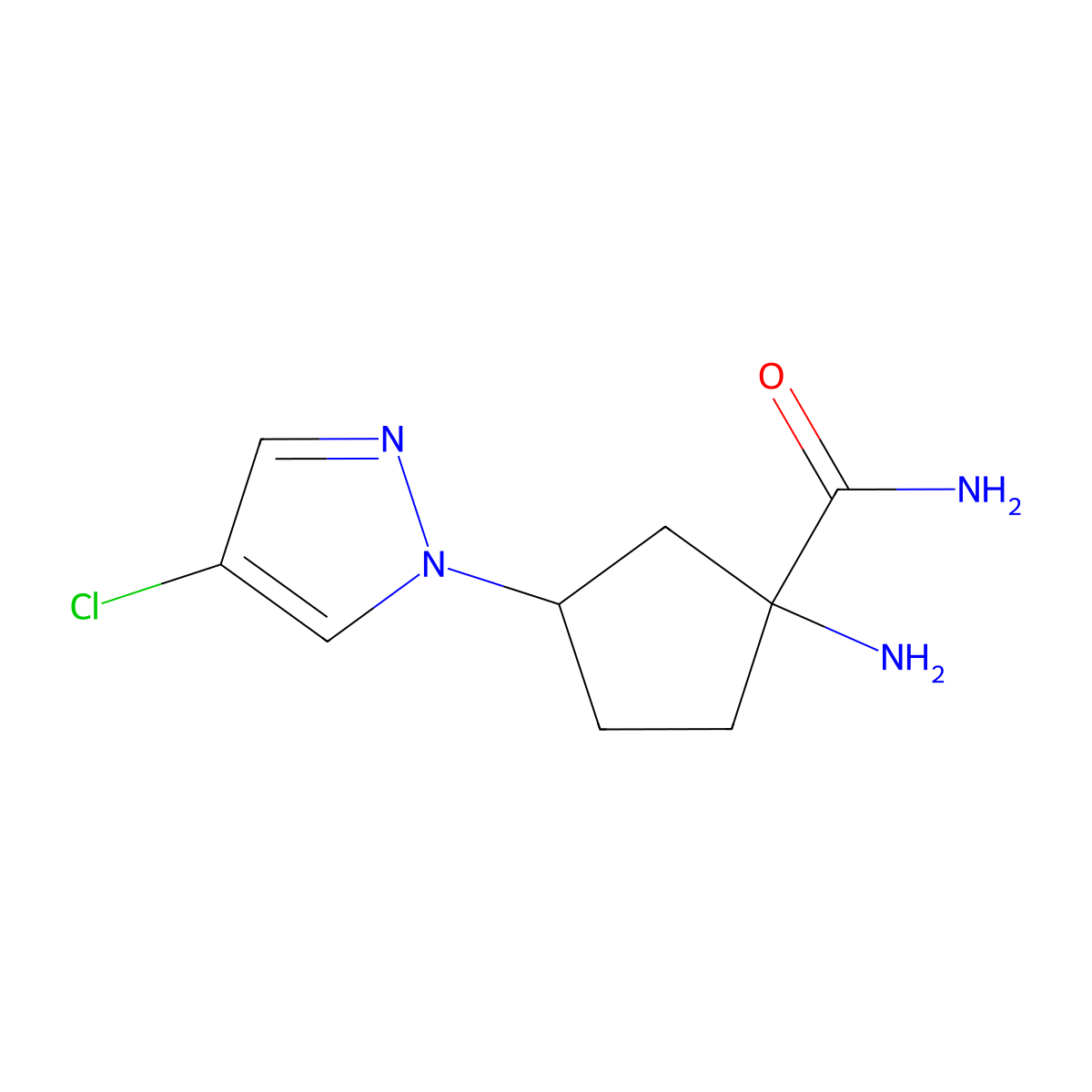 1-Amino-3-(4-chloro-1H-pyrazol-1-YL)cyclopentane-1-carboxamide molecular structure, CAS 1522598-86-2