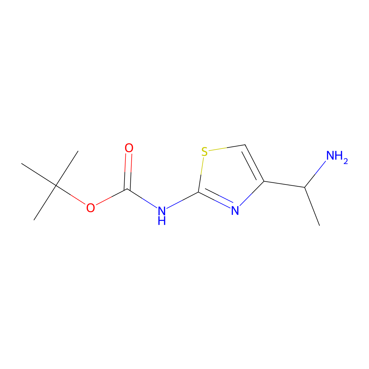 tert-butyl N-[4-(1-aminoethyl)-1,3-thiazol-2-yl]carbamate molecular structure, CAS 1522609-81-9