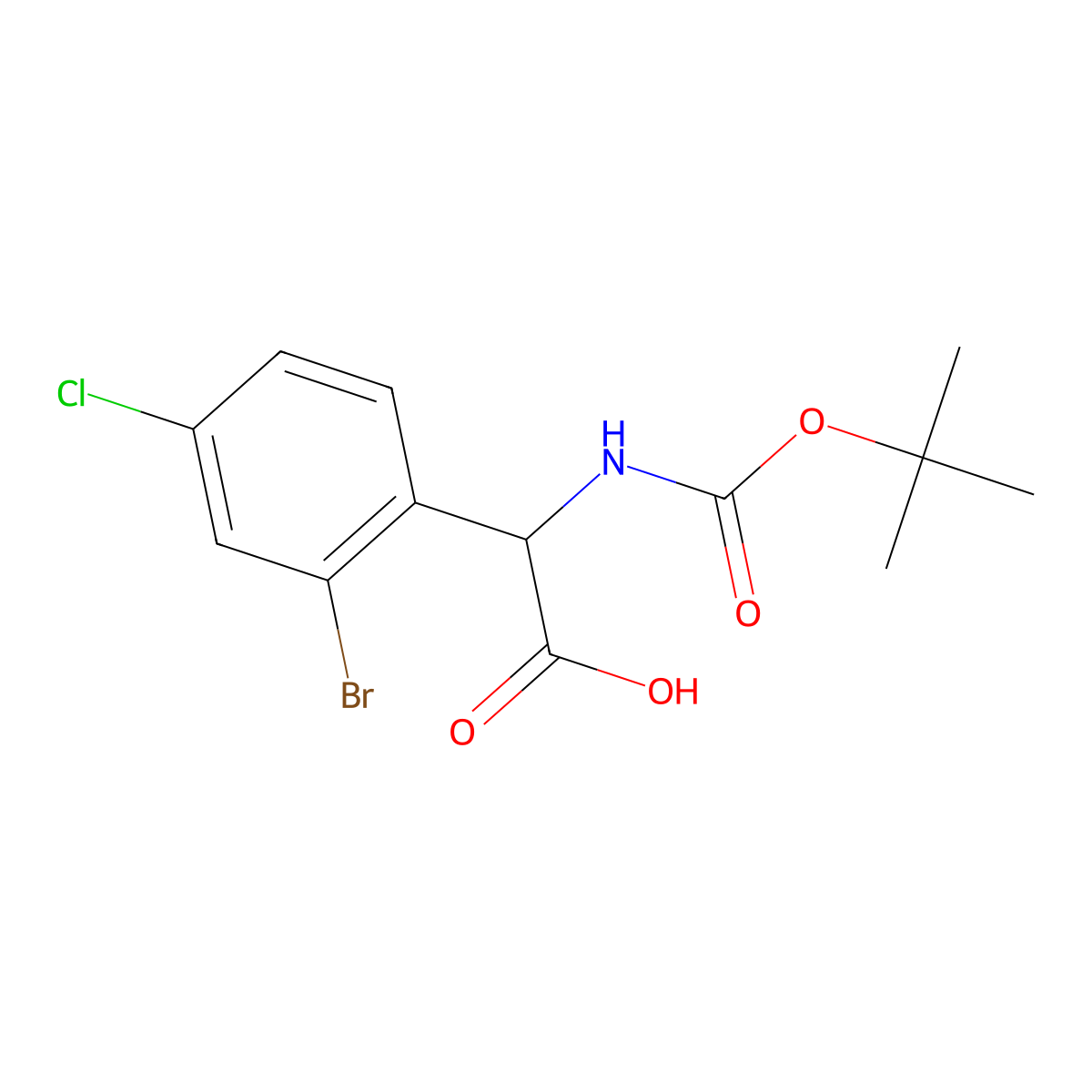 2-(2-Bromo-4-chlorophenyl)-2-{[(tert-butoxy)carbonyl]amino}aceticacid molecular structure, CAS 1522625-57-5