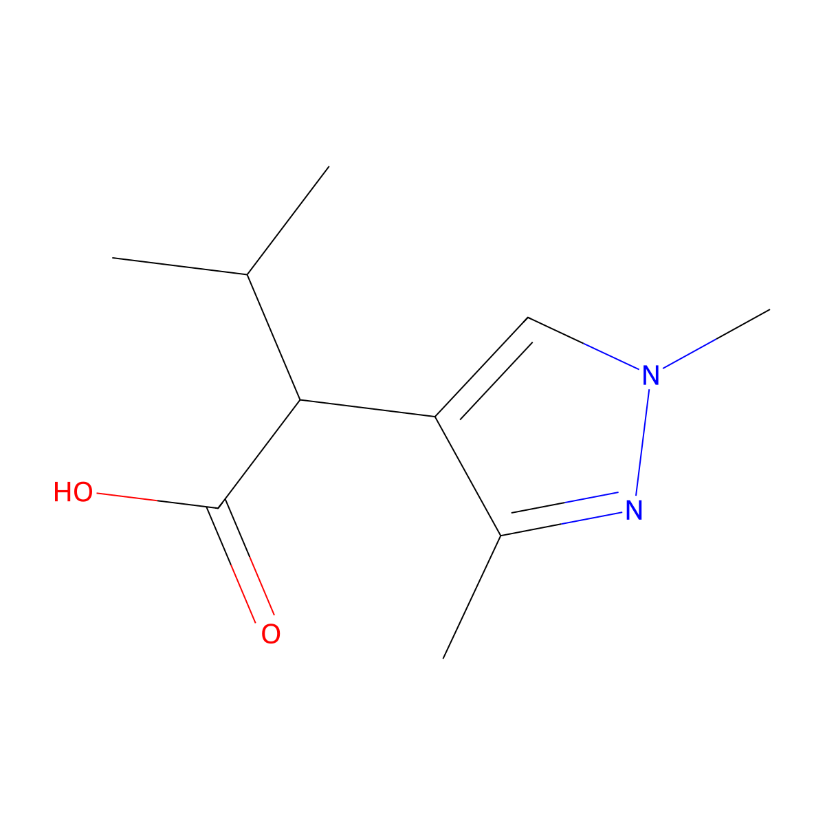 2-(1,3-Dimethyl-1H-pyrazol-4-yl)-3-methylbutanoic acid molecular structure, CAS 1522625-69-9