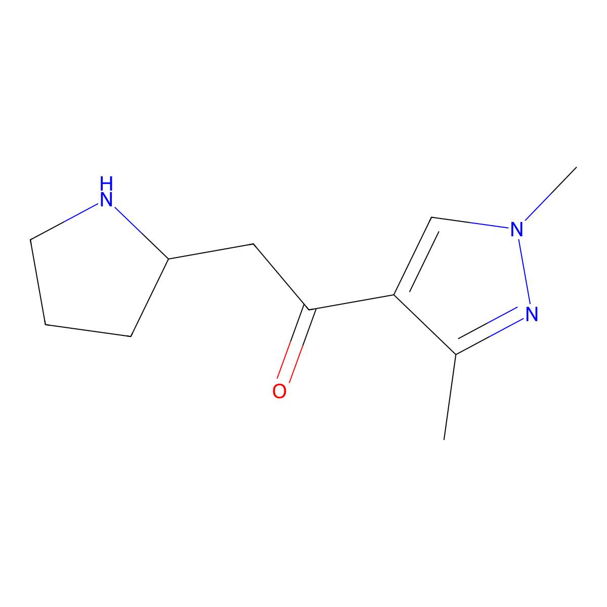 1-(1,3-Dimethyl-1H-pyrazol-4-yl)-2-(pyrrolidin-2-yl)ethan-1-one molecular structure, CAS 1522628-63-2