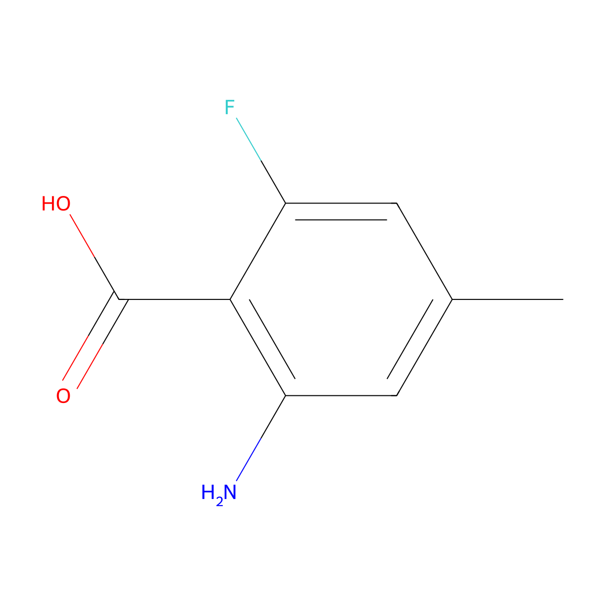 2-Amino-6-fluoro-4-methylbenzoic acid molecular structure, CAS 1522641-69-5
