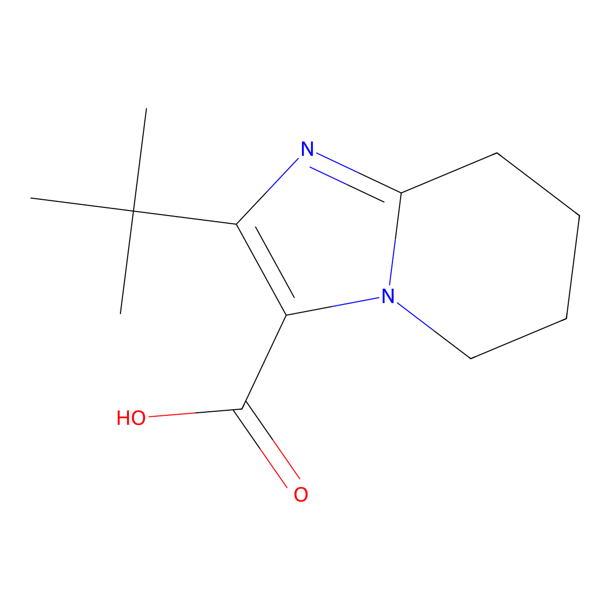2-tert-butyl-5H,6H,7H,8H-imidazo(1,2-a)pyridine-3-carboxylic acid molecular structure, CAS 1522692-31-4