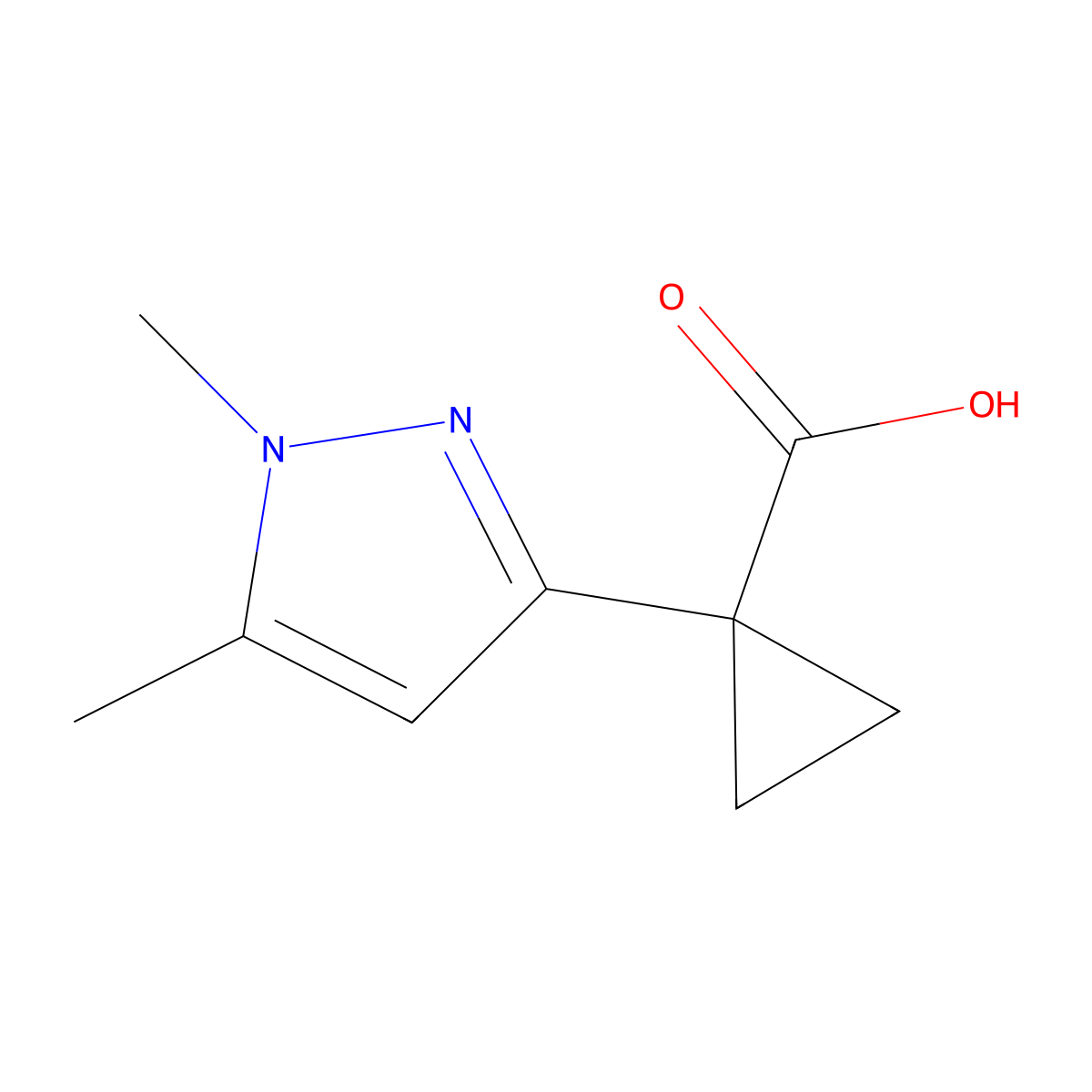 1-(1,5-dimethyl-1H-pyrazol-3-yl)cyclopropane-1-carboxylic acid molecular structure, CAS 1522697-70-6
