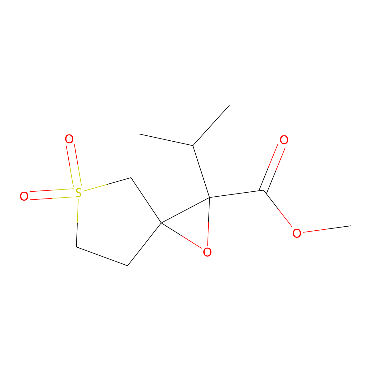 Methyl 2-isopropyl-1-oxa-5-thiaspiro[2.4]heptane-2-carboxylate 5,5-dioxide molecular structure, CAS 1522722-39-9