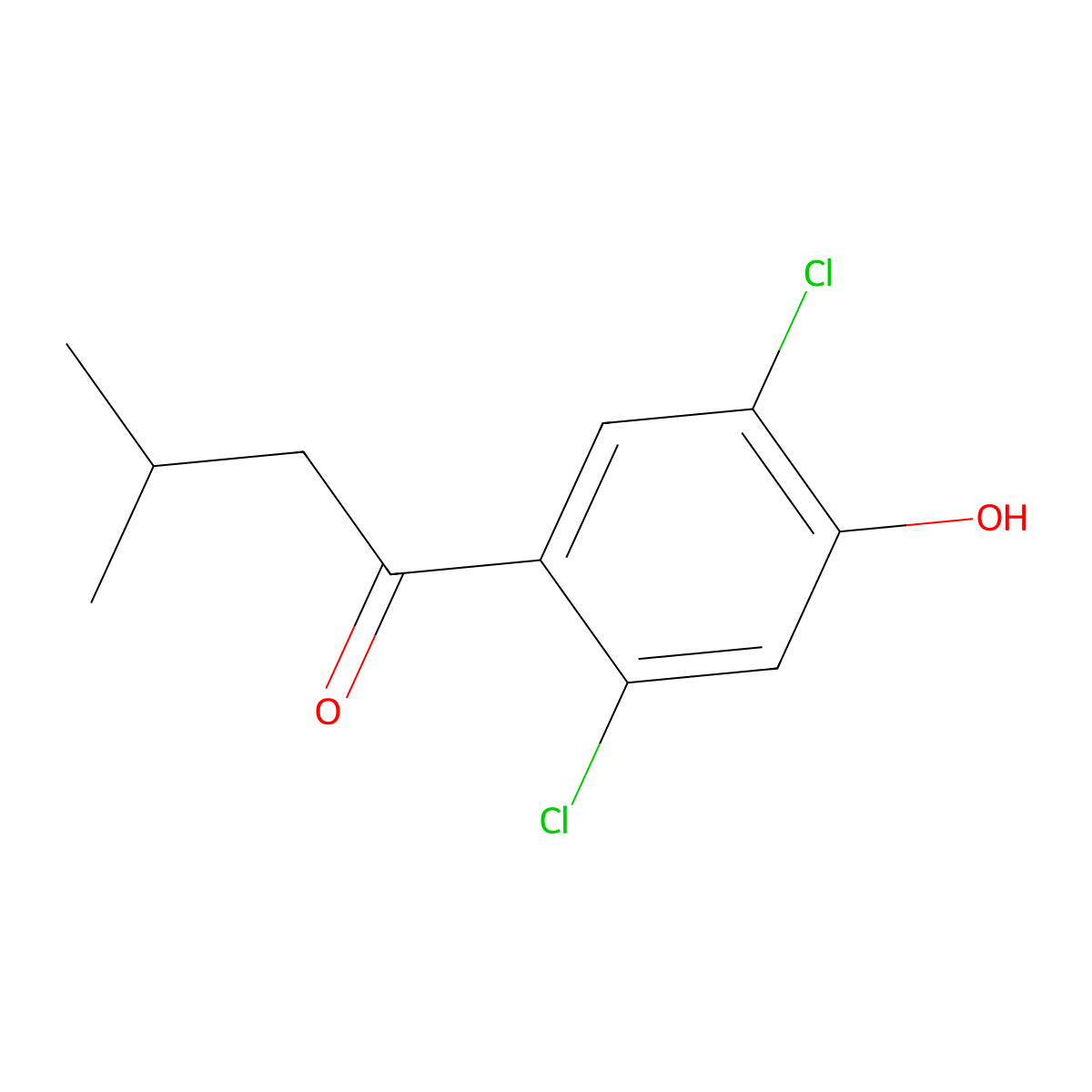 1-(2,5-Dichloro-4-hydroxyphenyl)-3-methylbutan-1-one molecular structure, CAS 1522806-25-2