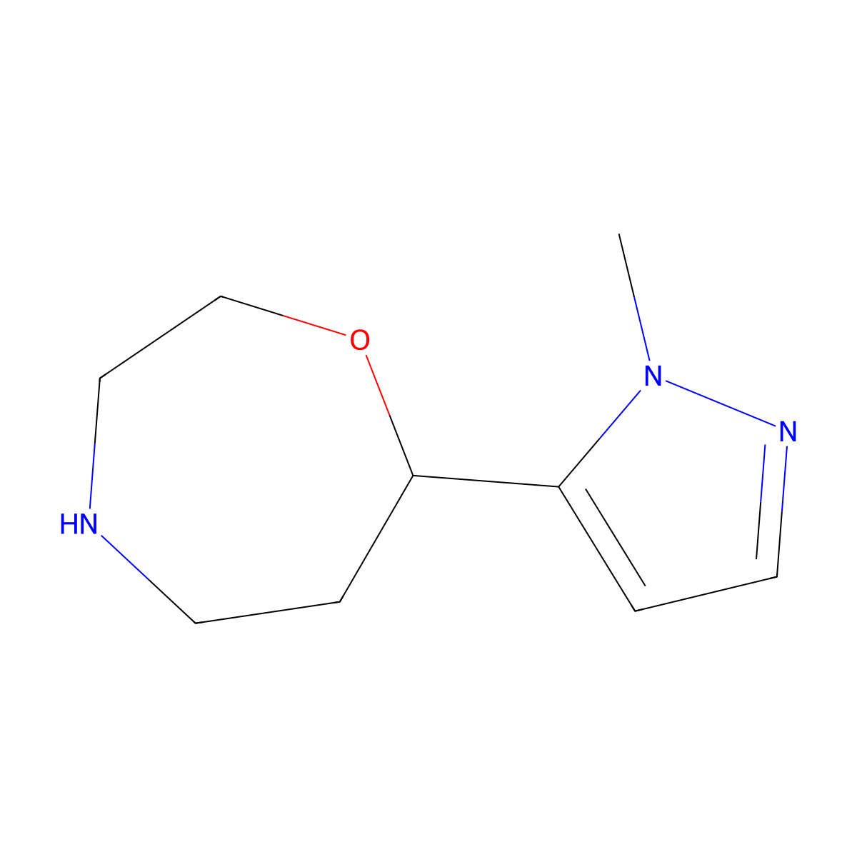 7-(1-Methyl-1H-pyrazol-5-yl)-1,4-oxazepane molecular structure, CAS 1522829-99-7