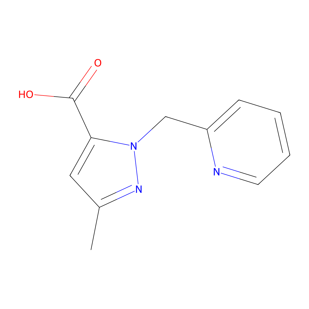 3-Methyl-1-(pyridin-2-ylmethyl)-1H-pyrazole-5-carboxylic acid molecular structure, CAS 1522841-47-9