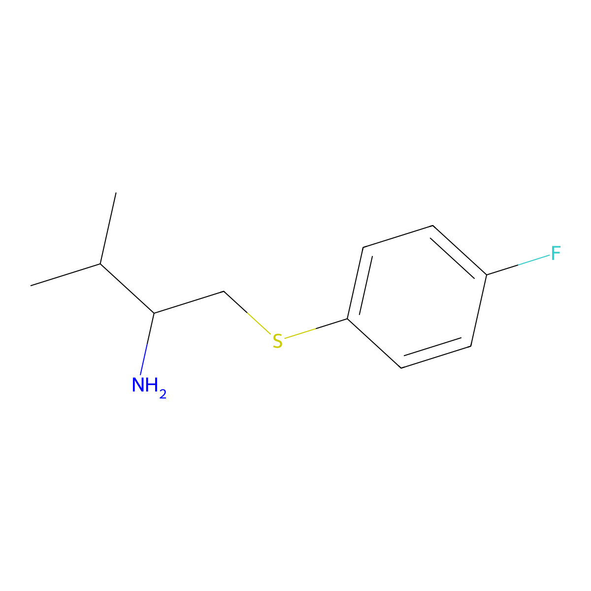 1-[(4-Fluorophenyl)sulfanyl]-3-methylbutan-2-amine molecular structure, CAS 1523012-19-2