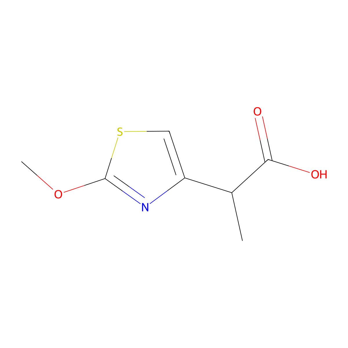 2-(2-Methoxy-1,3-thiazol-4-yl)propanoic acid molecular structure, CAS 1523083-10-4