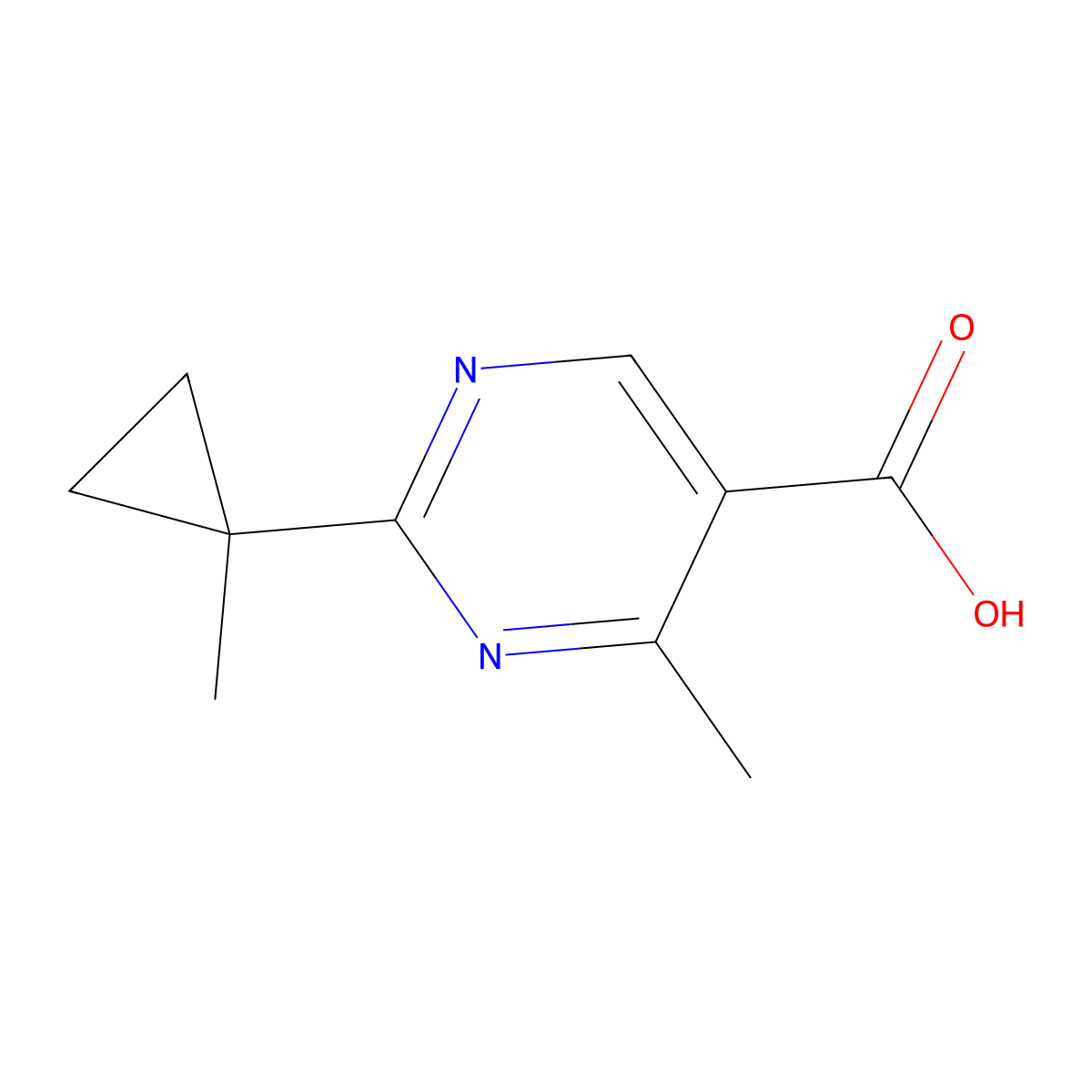 4-Methyl-2-(1-methylcyclopropyl)pyrimidine-5-carboxylic acid molecular structure, CAS 1523104-54-2