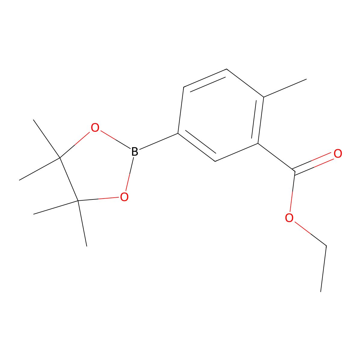 Ethyl 2-methyl-5-(4,4,5,5-tetramethyl-1,3,2-dioxaborolan-2-yl)benzoate molecular structure, CAS 1523235-52-0