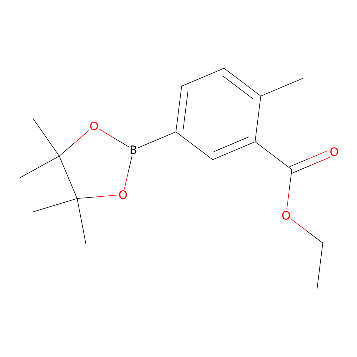 Ethyl 2-methyl-5-(4,4,5,5-tetramethyl-1,3,2-dioxaborolan-2-yl)benzoate molecular structure, CAS 1523235-52-0