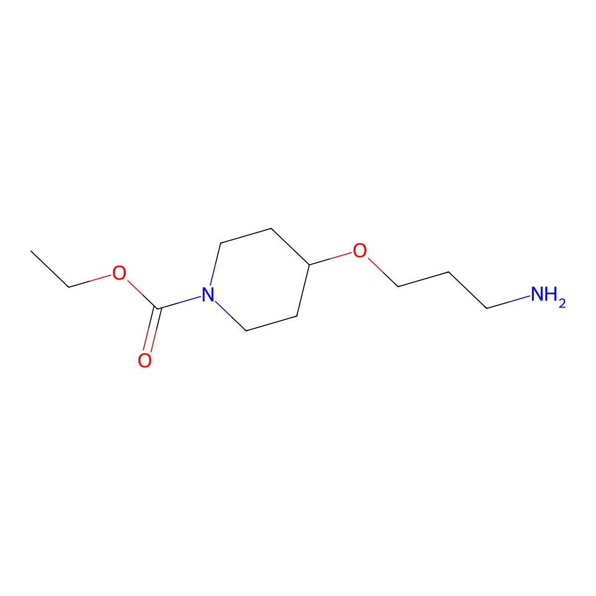 Ethyl 4-(3-aminopropoxy)piperidine-1-carboxylate molecular structure, CAS 1523299-91-3