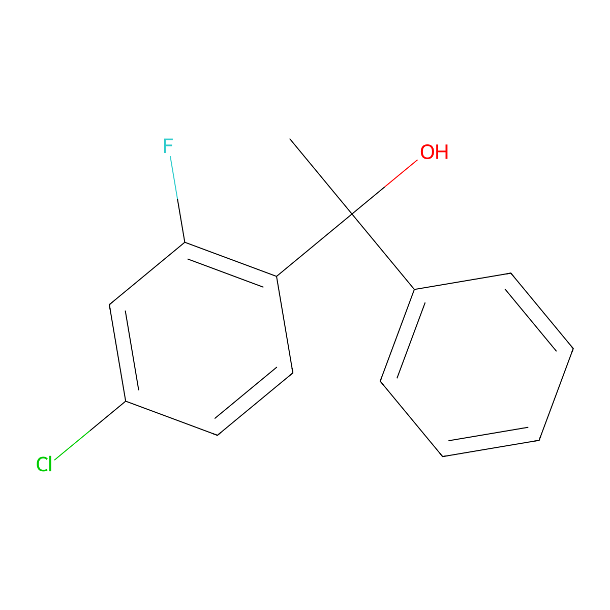 4-Chloro-2-fluoro-alpha-methyl-alpha-phenylbenzenemethanol molecular structure, CAS 1523300-68-6