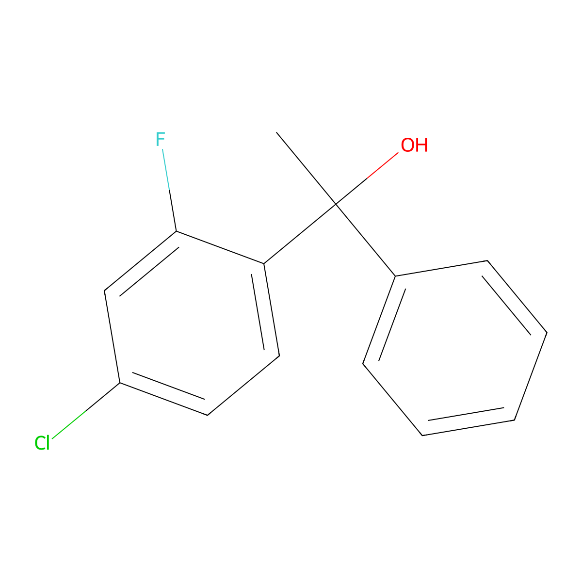 4-Chloro-2-fluoro-alpha-methyl-alpha-phenylbenzenemethanol molecular structure, CAS 1523300-68-6