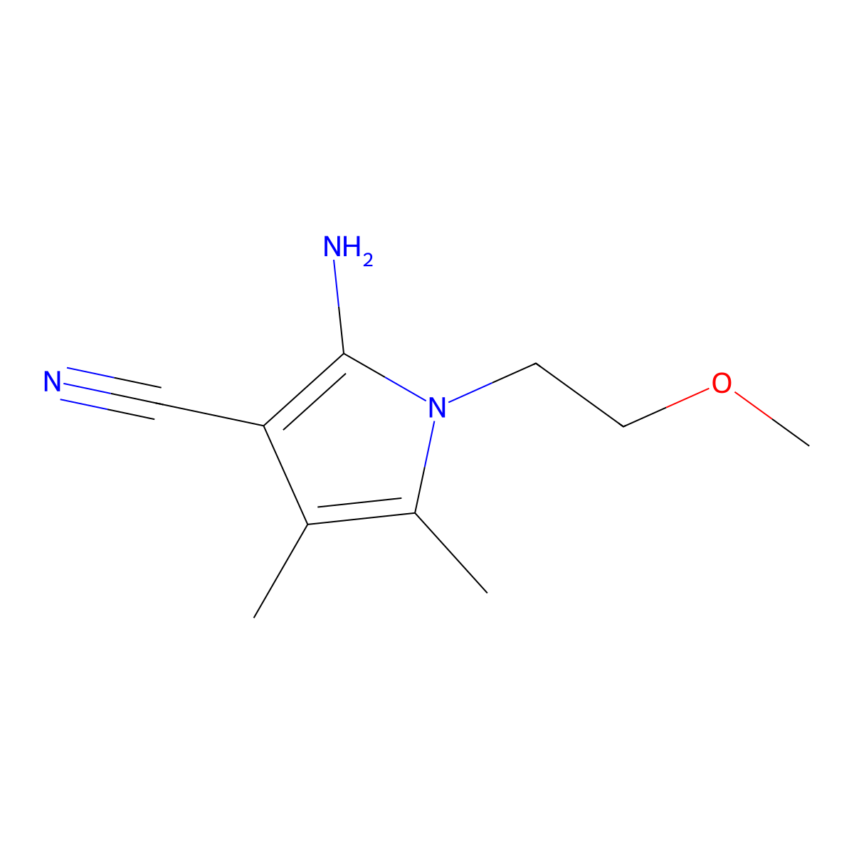 2-Amino-1-(2-methoxyethyl)-4,5-dimethylpyrrole-3-carbonitrile molecular structure, CAS 152331-10-7