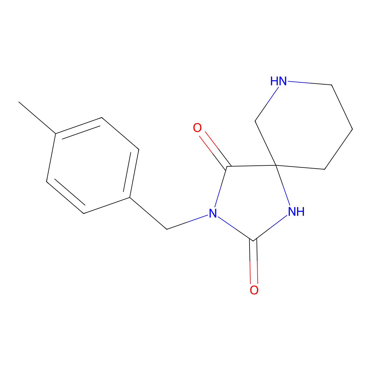 3-[(4-Methylphenyl)methyl]-1,3,7-triazaspiro[4.5]decane-2,4-dione molecular structure, CAS 1523357-36-9