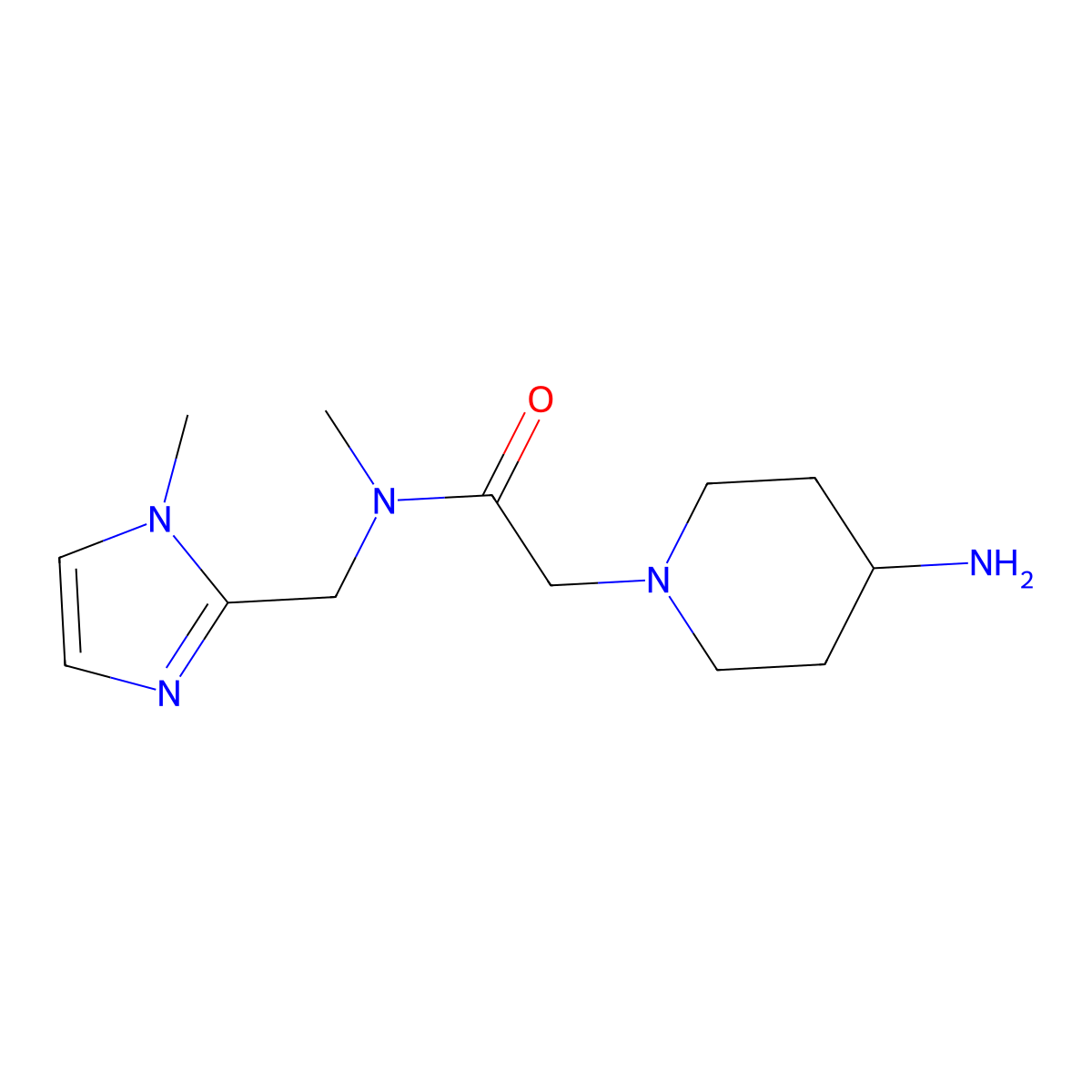 2-(4-Aminopiperidin-1-yl)-N-methyl-N-[(1-methyl-1H-imidazol-2-yl)methyl]acetamide molecular structure, CAS 1523362-30-2