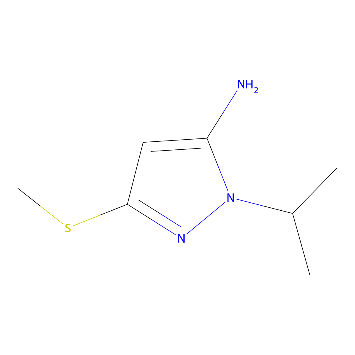 3-(methylsulfanyl)-1-(propan-2-yl)-1H-pyrazol-5-amine molecular structure, CAS 1523429-35-7
