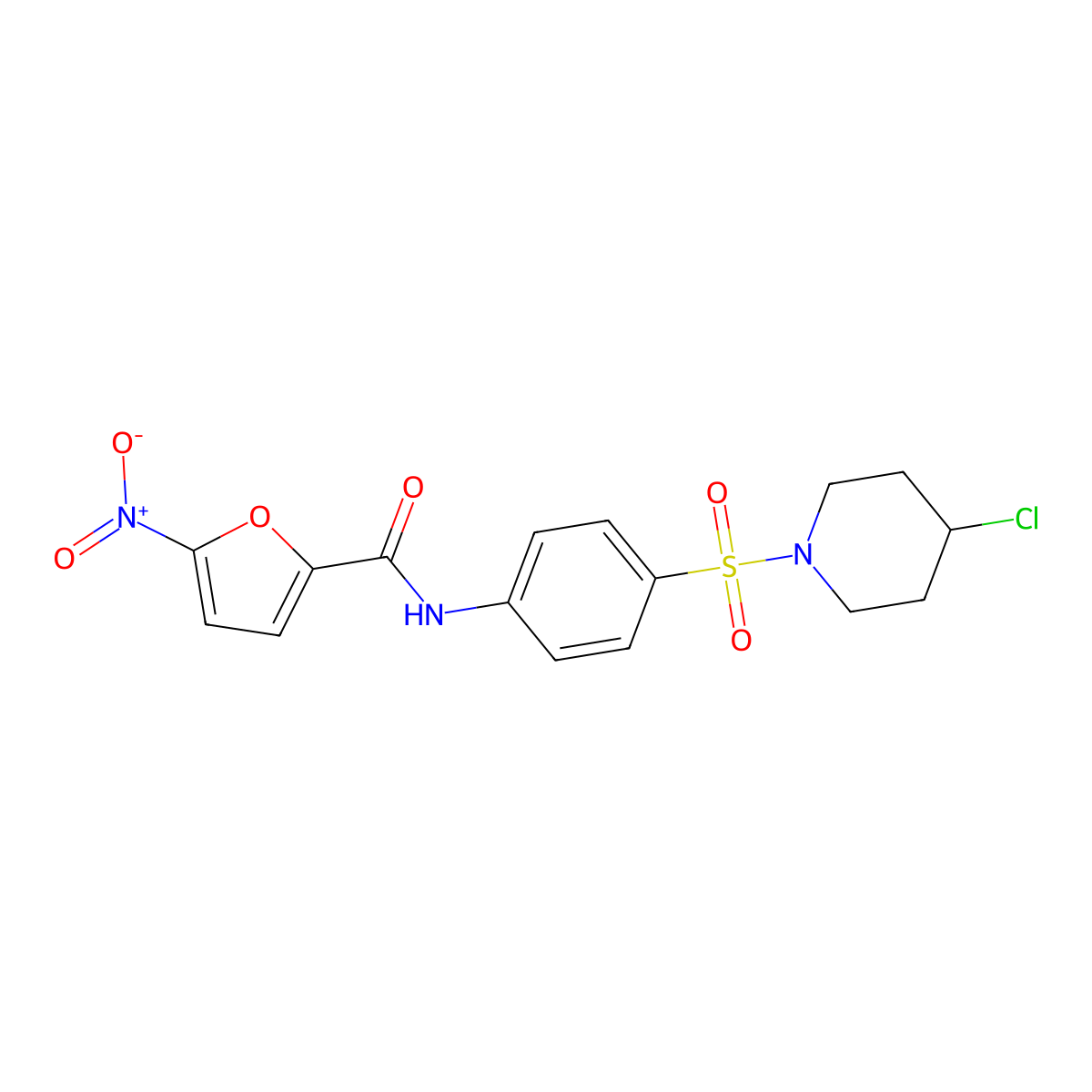 N-(4-((4-chloropiperidin-1-yl)sulfonyl)phenyl)-5-nitrofuran-2-carboxamide molecular structure, CAS 1523437-16-2