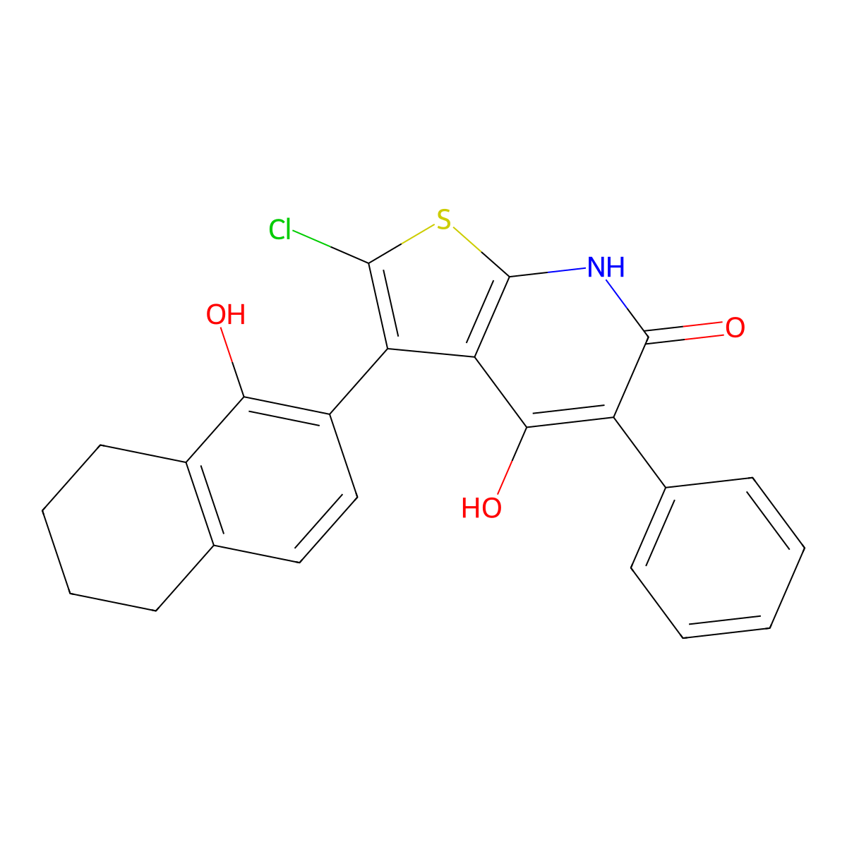 2-chloro-4-hydroxy-3-(1-hydroxy-5,6,7,8-tetrahydronaphthalen-2-yl)-5-phenylthieno[2,3-b]pyridin-6(7H)-one molecular structure, CAS 1523493-53-9