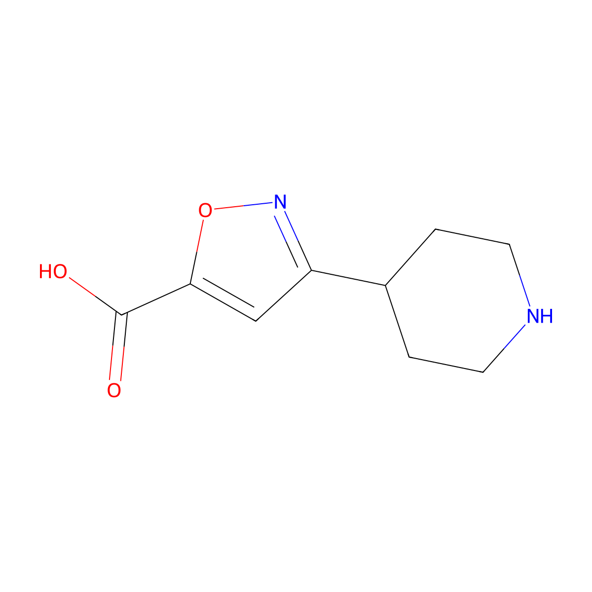 3-(Piperidin-4-yl)-1,2-oxazole-5-carboxylic acid molecular structure, CAS 1523500-41-5