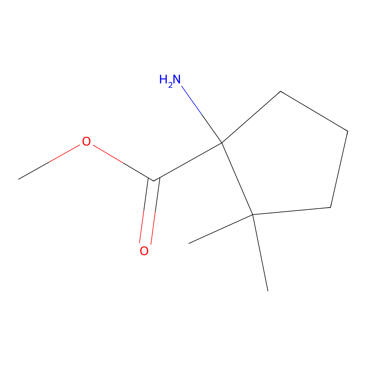 Methyl 1-amino-2,2-dimethylcyclopentane-1-carboxylate molecular structure, CAS 1523504-79-1