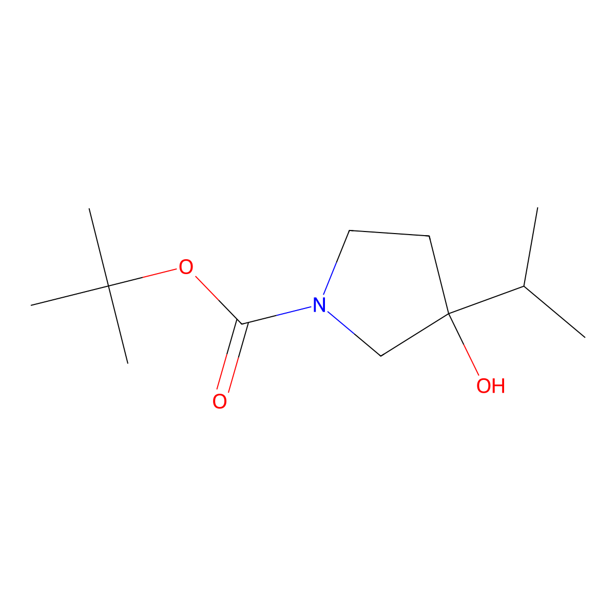 Tert-butyl 3-hydroxy-3-(propan-2-yl)pyrrolidine-1-carboxylate molecular structure, CAS 1523509-38-7