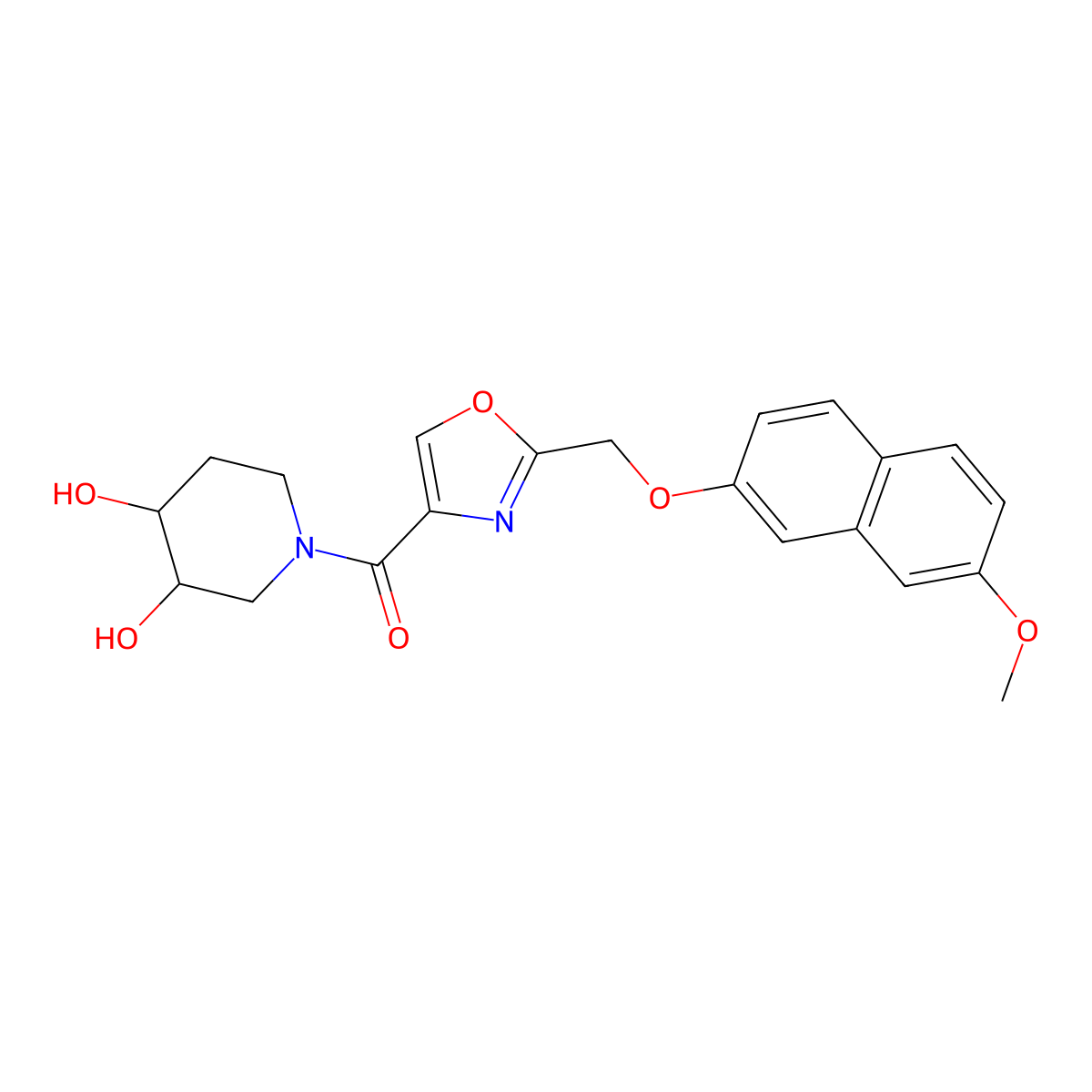[(3S,4S)-3,4-dihydroxypiperidin-1-yl]-[2-[(7-methoxynaphthalen-2-yl)oxymethyl]-1,3-oxazol-4-yl]methanone molecular structure, CAS 1523530-33-7