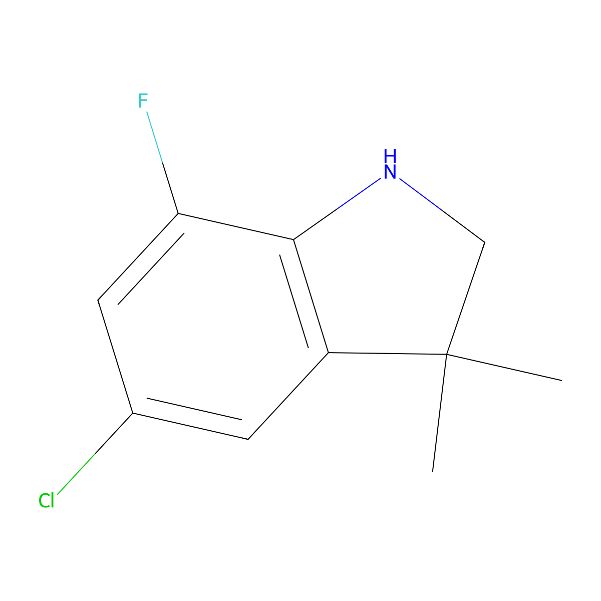 5-chloro-7-fluoro-3,3-dimethyl-2,3-dihydro-1H-indole molecular structure, CAS 1523546-65-7