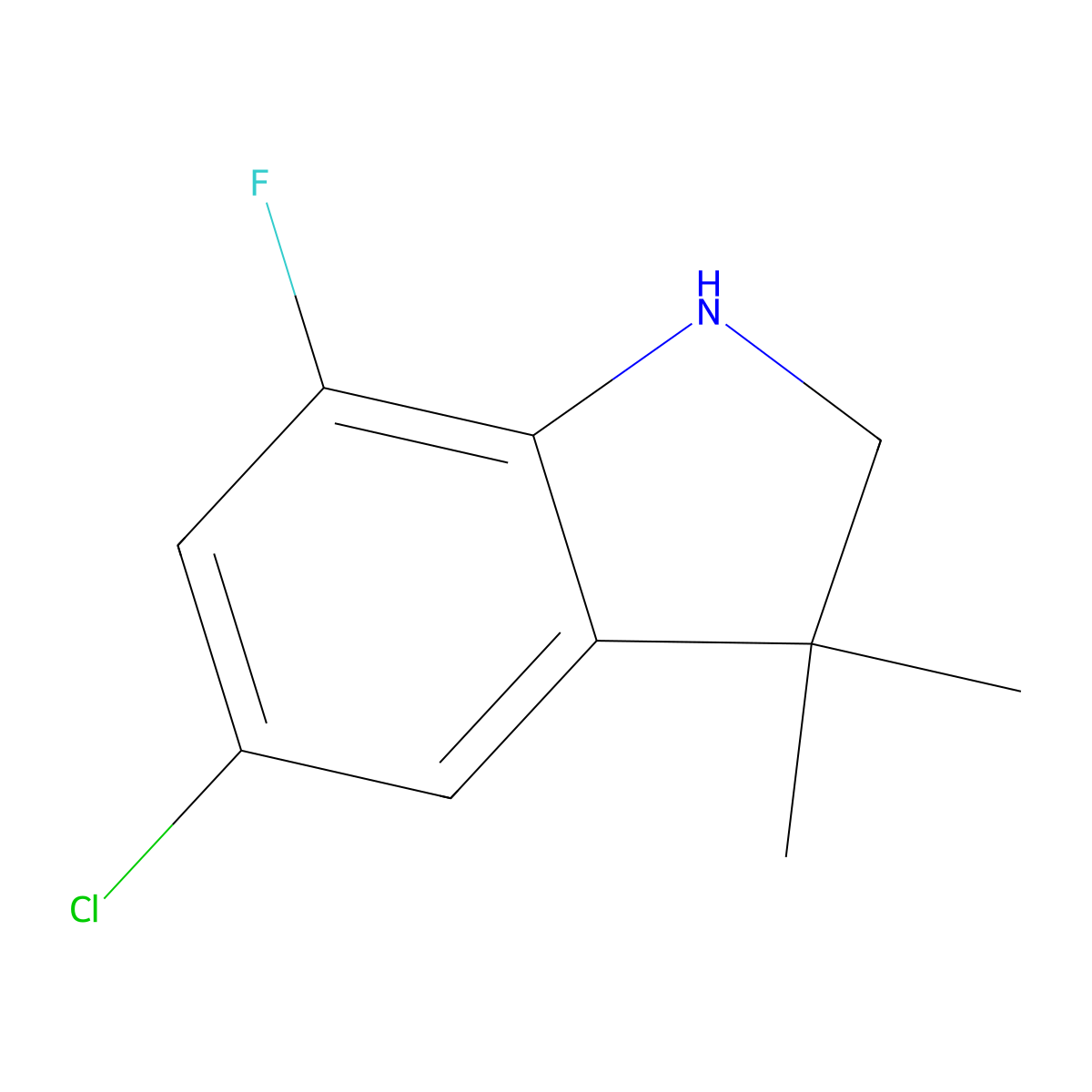 5-chloro-7-fluoro-3,3-dimethyl-2,3-dihydro-1H-indole molecular structure, CAS 1523546-65-7