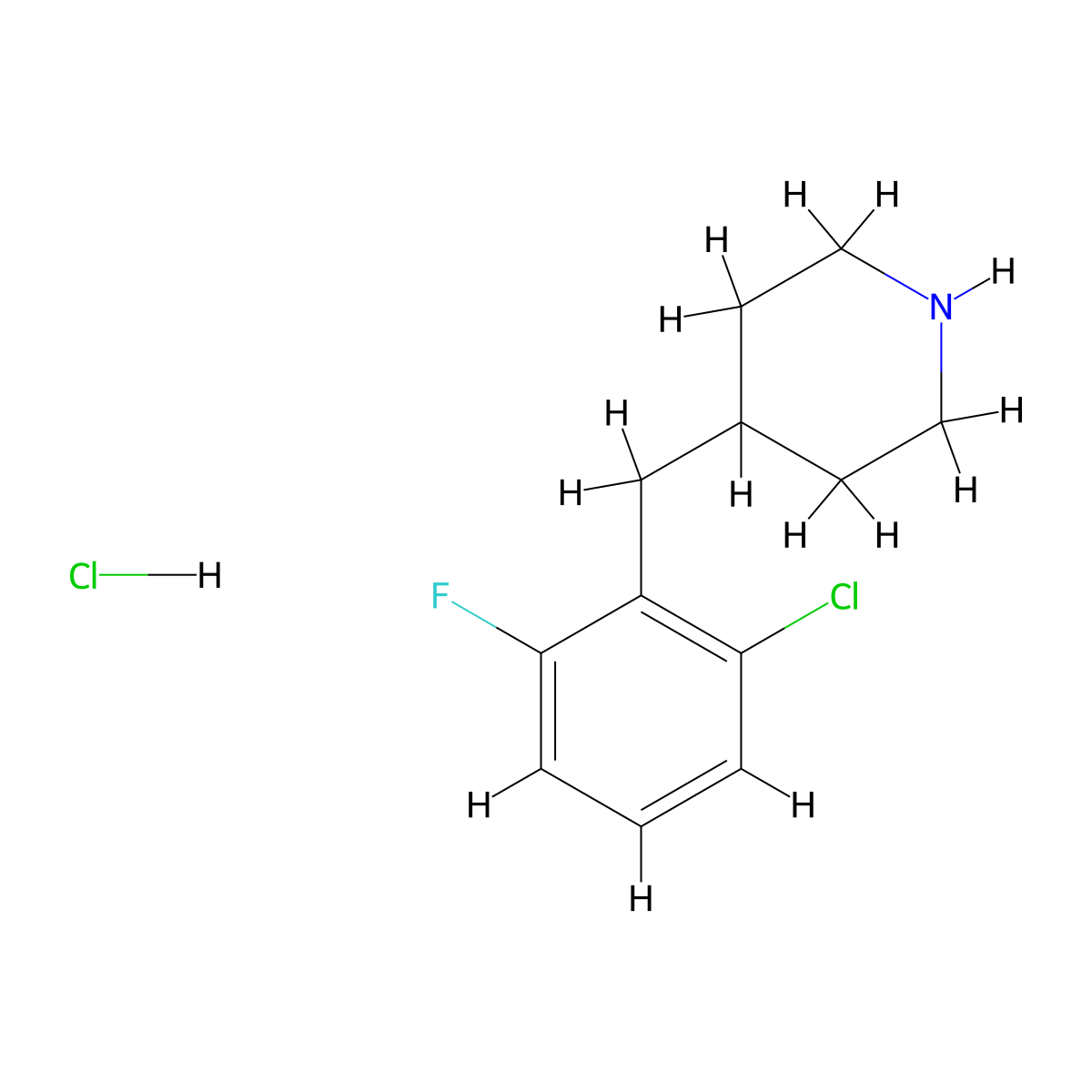 4-[(2-Chloro-6-fluorophenyl)methyl]piperidine hydrochloride molecular structure, CAS 1523618-16-7