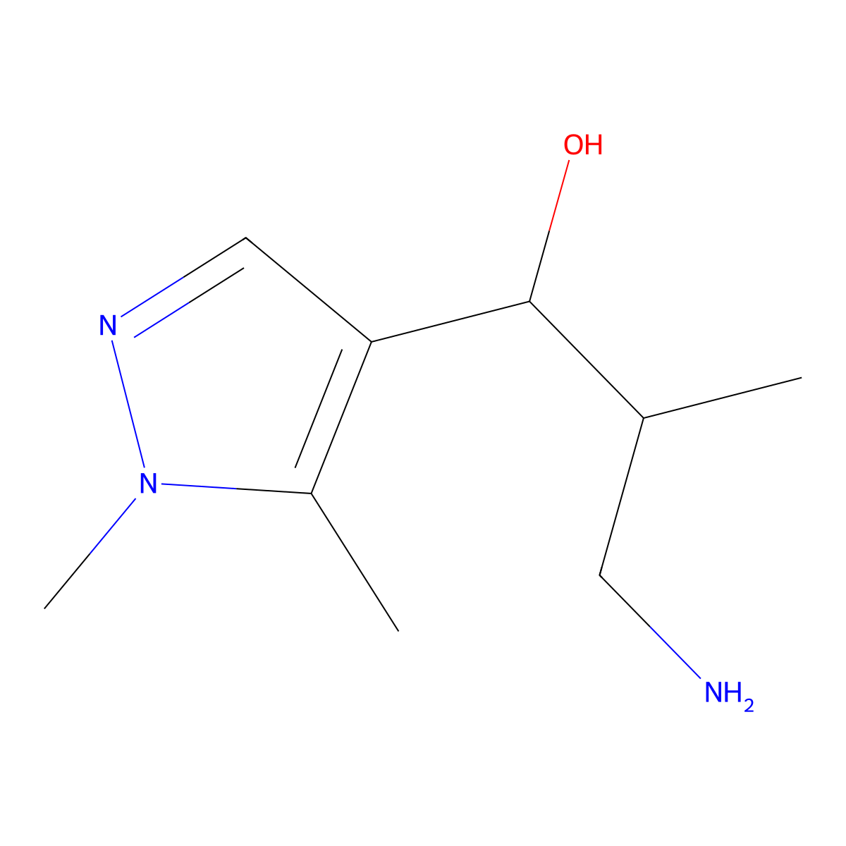 3-amino-1-(1,5-dimethyl-1H-pyrazol-4-yl)-2-methylpropan-1-ol molecular structure, CAS 1523625-73-1
