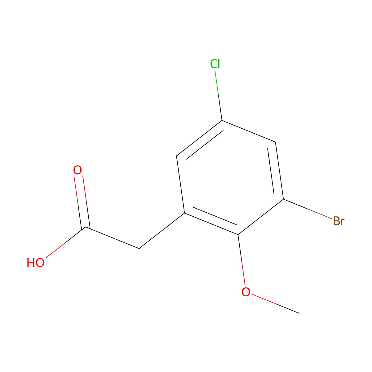 2-(3-Bromo-5-chloro-2-methoxyphenyl)acetic acid molecular structure, CAS 1523626-47-2