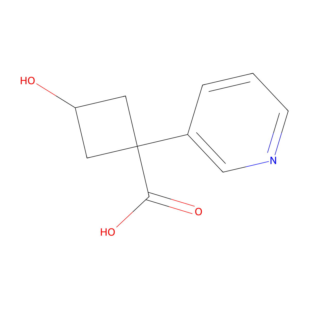 3-Hydroxy-1-(pyridin-3-yl)cyclobutane-1-carboxylic acid molecular structure, CAS 1523760-79-3