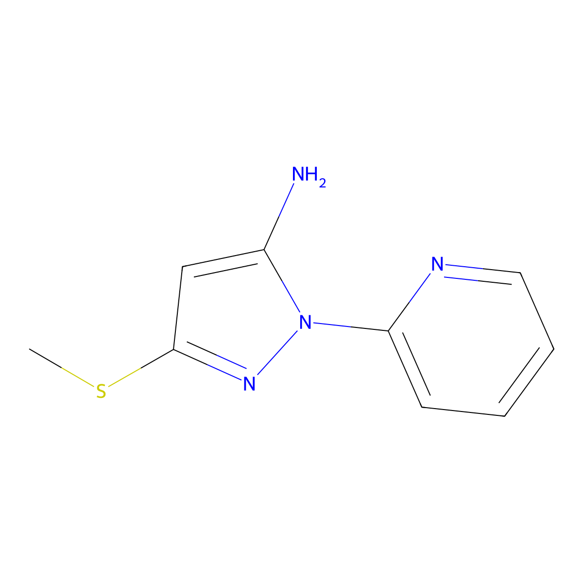 3-(methylsulfanyl)-1-(pyridin-2-yl)-1H-pyrazol-5-amine molecular structure, CAS 1524219-12-2