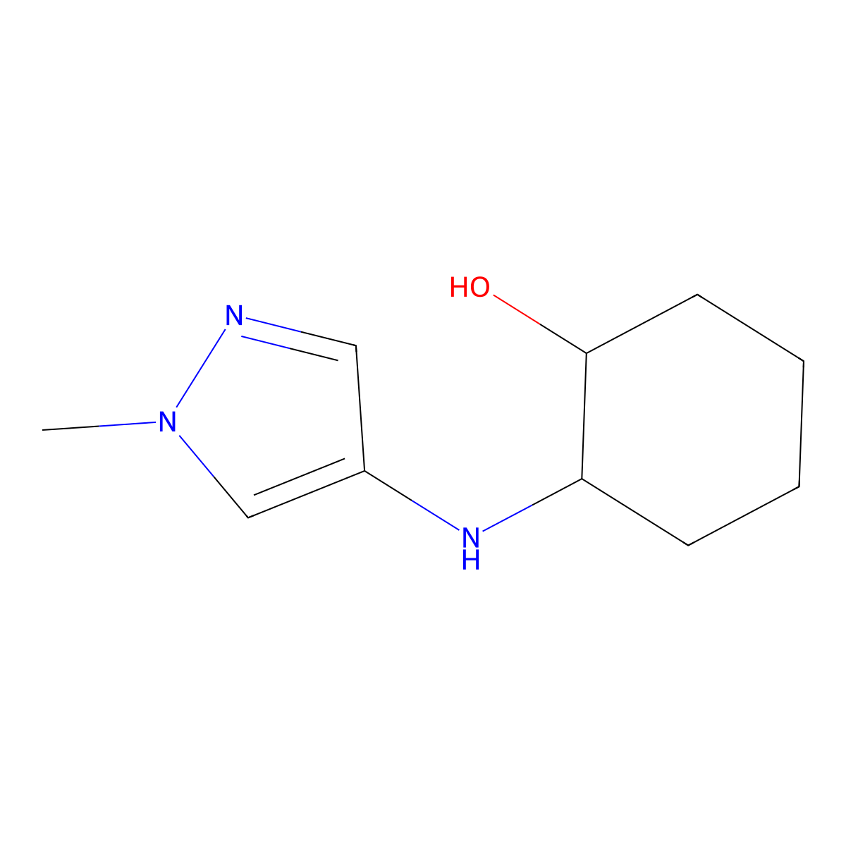 2-[(1-methyl-1H-pyrazol-4-yl)amino]cyclohexan-1-ol molecular structure, CAS 1524225-33-9