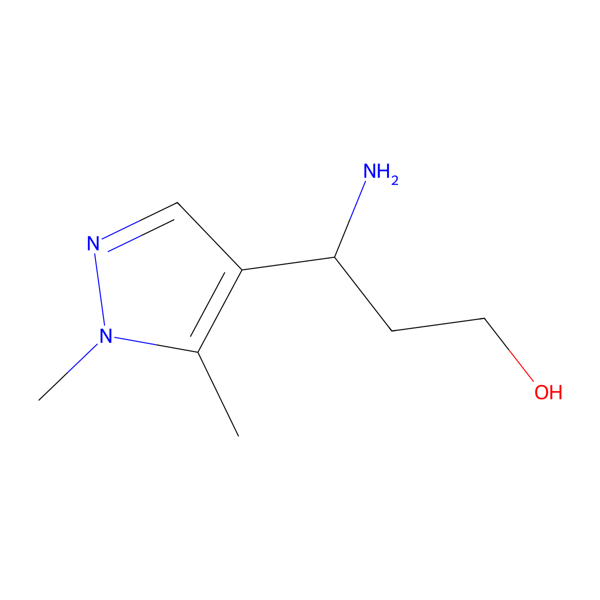 3-Amino-3-(1,5-dimethyl-1h-pyrazol-4-yl)propan-1-ol molecular structure, CAS 1524226-51-4