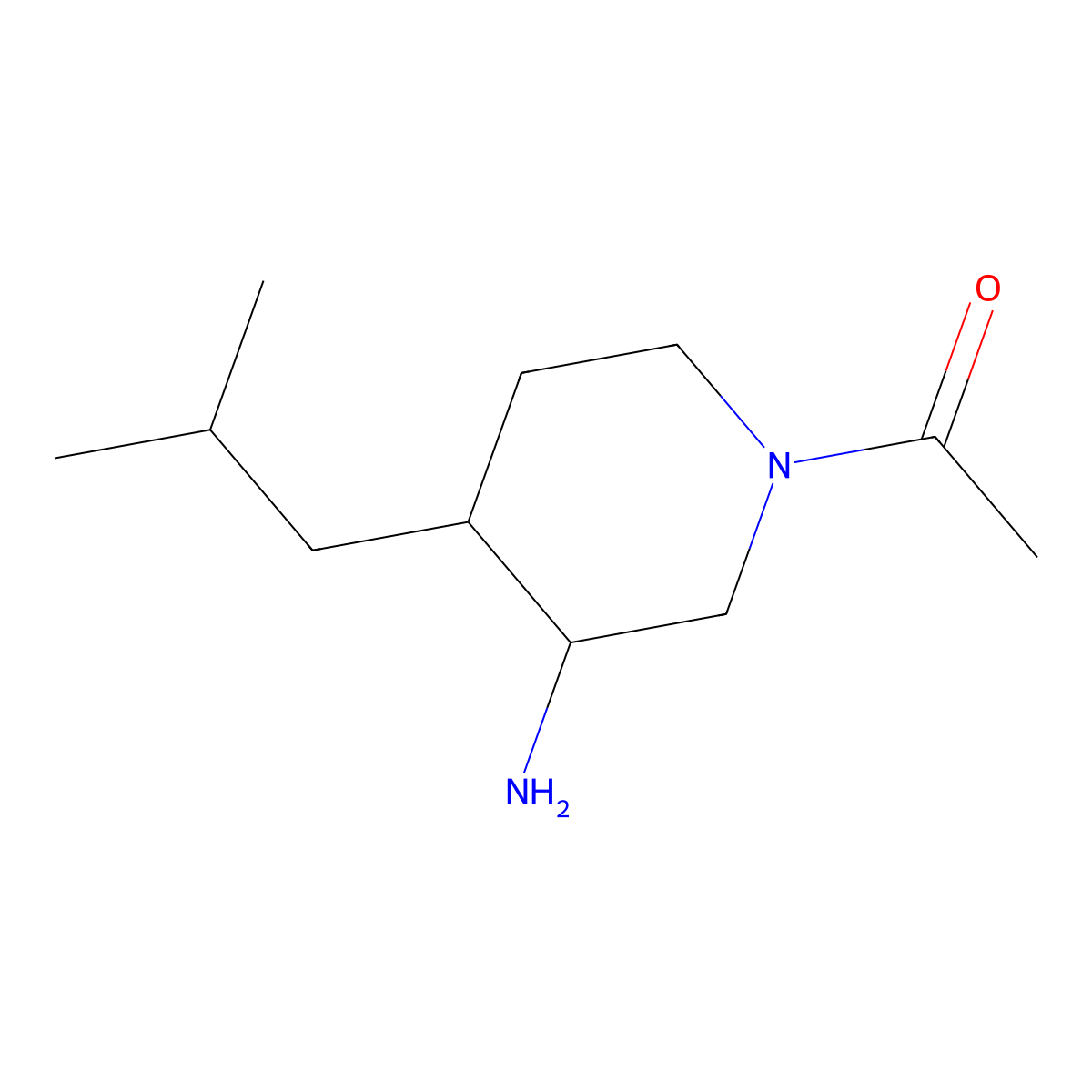 1-[3-Amino-4-(2-methylpropyl)piperidin-1-yl]ethan-1-one molecular structure, CAS 1524228-87-2