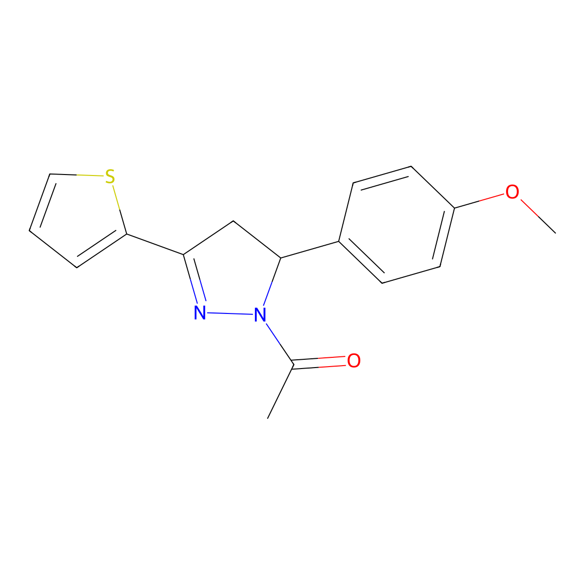 1-(5-(4-methoxyphenyl)-3-(thiophen-2-yl)-4,5-dihydro-1H-pyrazol-1-yl)ethanone molecular structure, CAS 152432-15-0