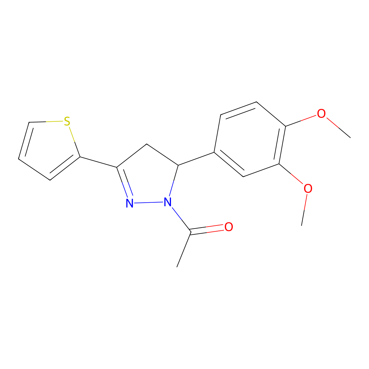1-[3-(3,4-Dimethoxyphenyl)-5-thiophen-2-yl-3,4-dihydropyrazol-2-yl]ethanone molecular structure, CAS 152432-17-2