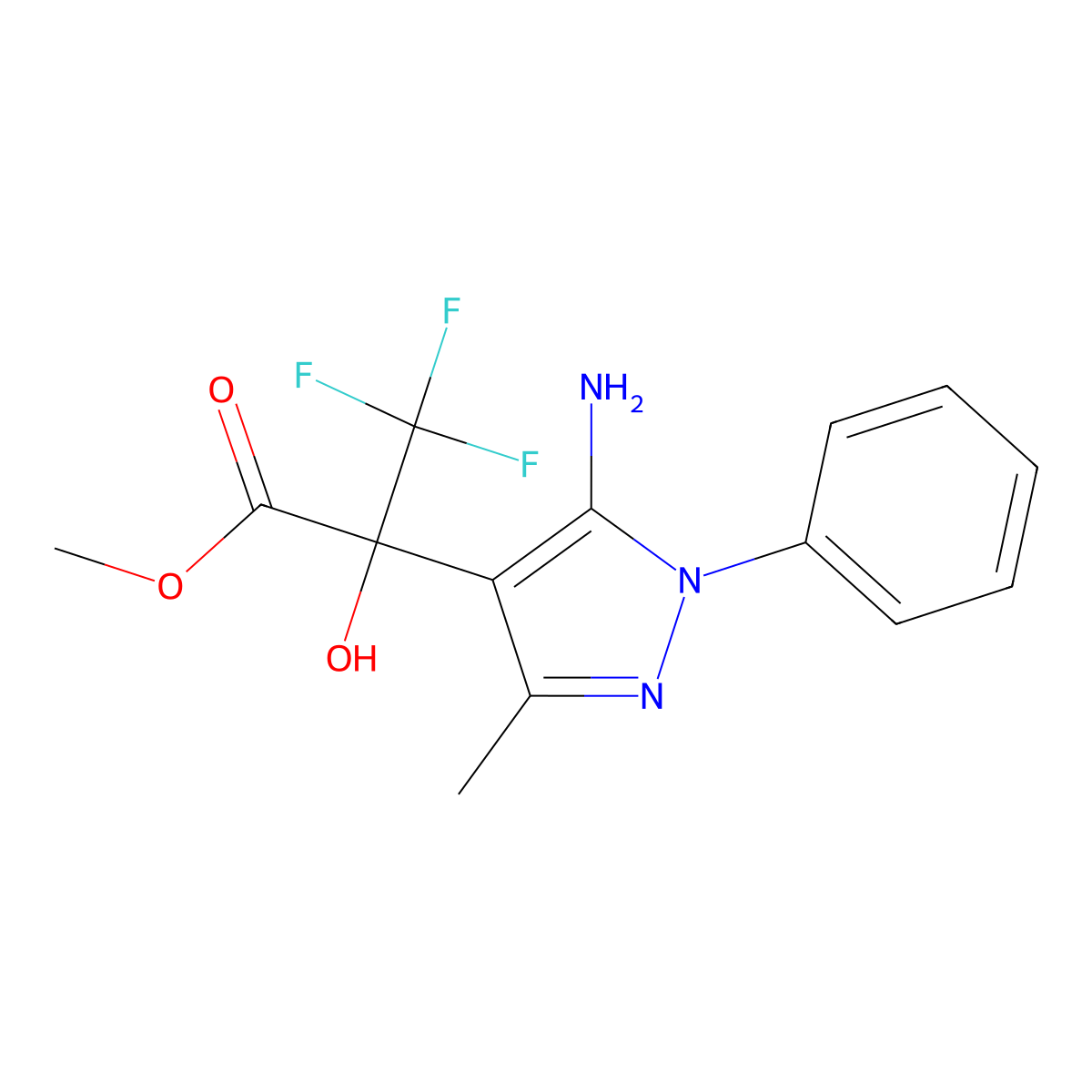 methyl 2-(5-amino-3-methyl-1-phenyl-1H-pyrazol-4-yl)-3,3,3-trifluoro-2-hydroxypropanoate molecular structure, CAS 152450-59-4