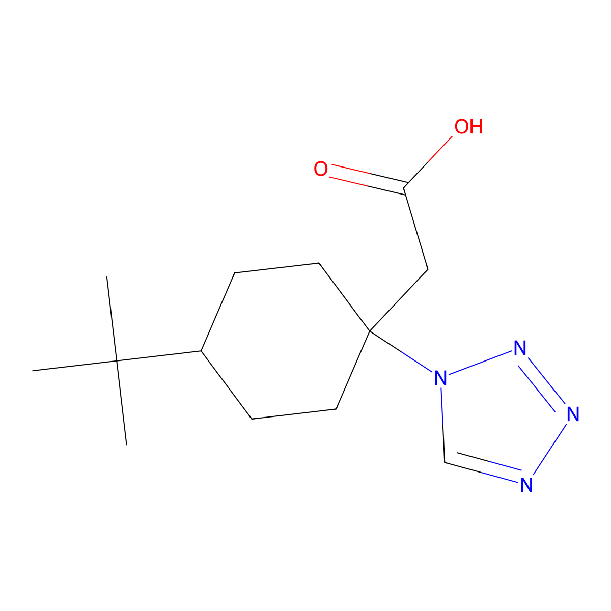 2-(4-(tert-butyl)-1-(1H-tetrazol-1-yl)cyclohexyl)acetic acid molecular structure, CAS 1524717-40-5